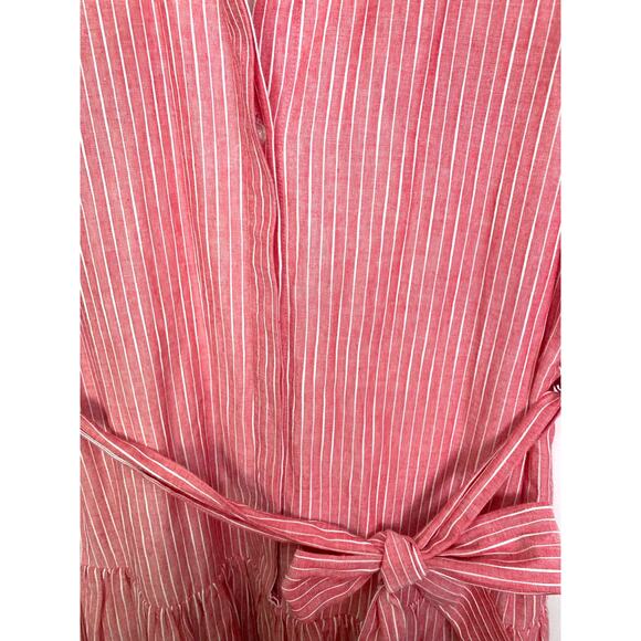 Cremieux Drop Waist Pinstripe Red Cotton Dress, Size Small - Picture 3 of 8